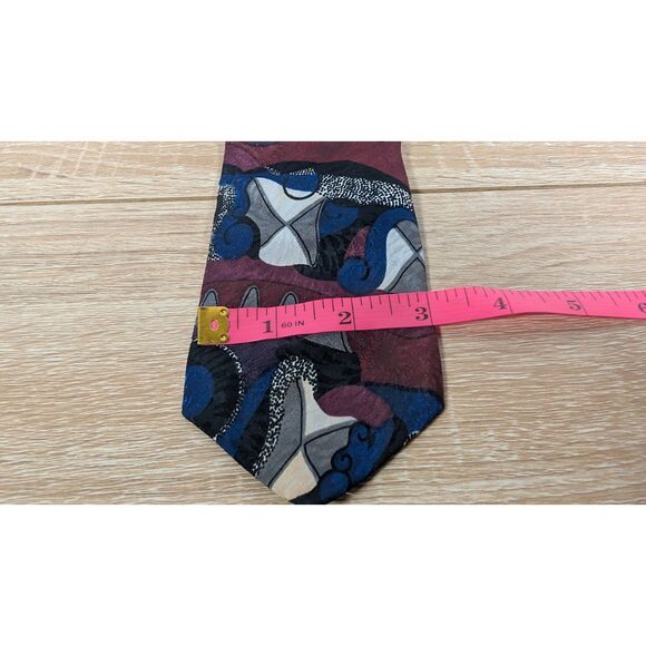 Vintage 80s 90s Royal Knight Abstract Geometric Tie Maroon Blue Gray Polyester - Picture 2 of 3